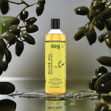Rey Naturals Cold Pressed Extra Virgin Olive Oil For Hair | Nourishing Hair Oil For All Hair Types | Deeply Moisturizes, Repairs And Strengthens Hair | For Good Hair Texture And Adds Shine - 200ml
